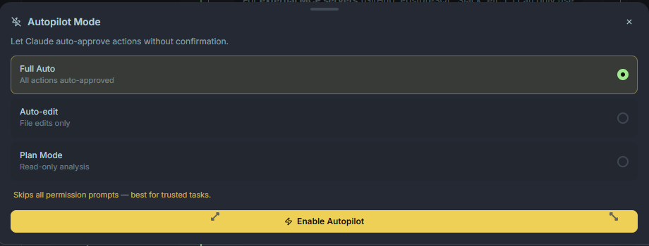 Autopilot toggle in the chat header