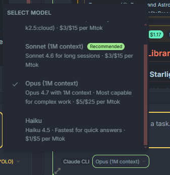 Model selector in the chat header