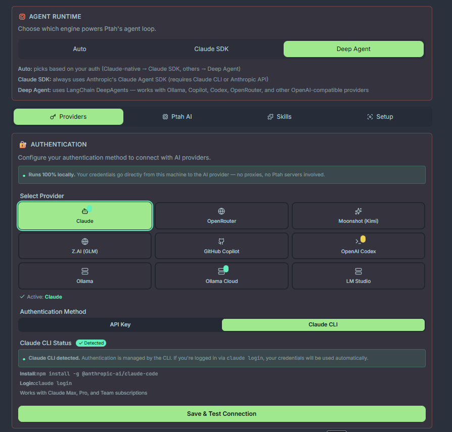 Providers settings panel